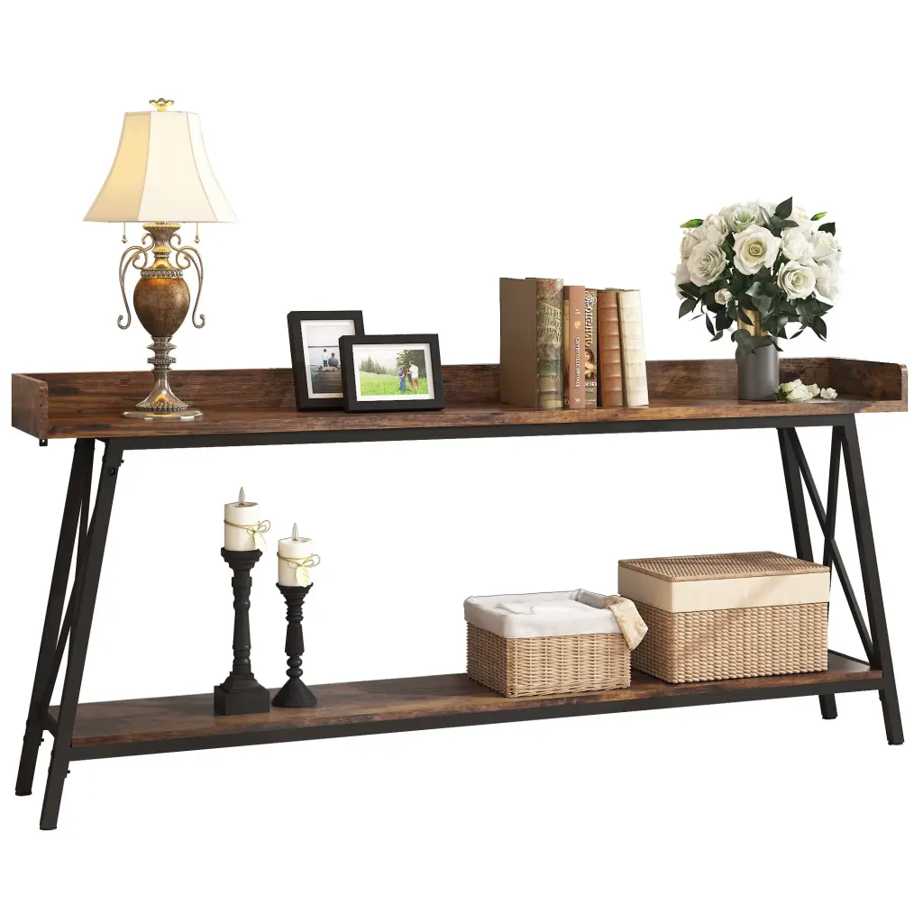 70.87 Inch Extra Long Rustic Industrial Console Table Behind Couch jhomier furniture
