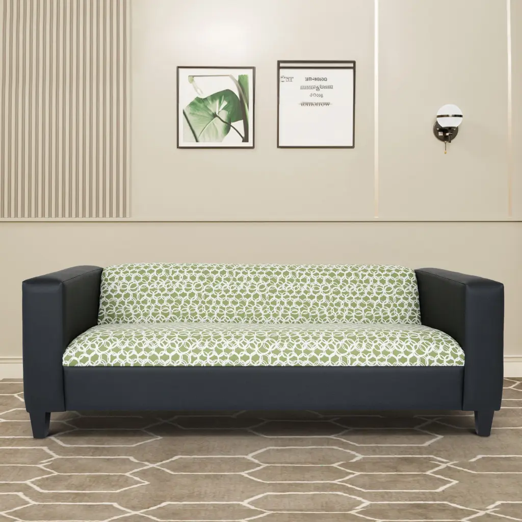 Modern 3-Seater Sofa Polyester Fabric and Faux Leather Accents, Contemporary Living Room Couch american-made seating