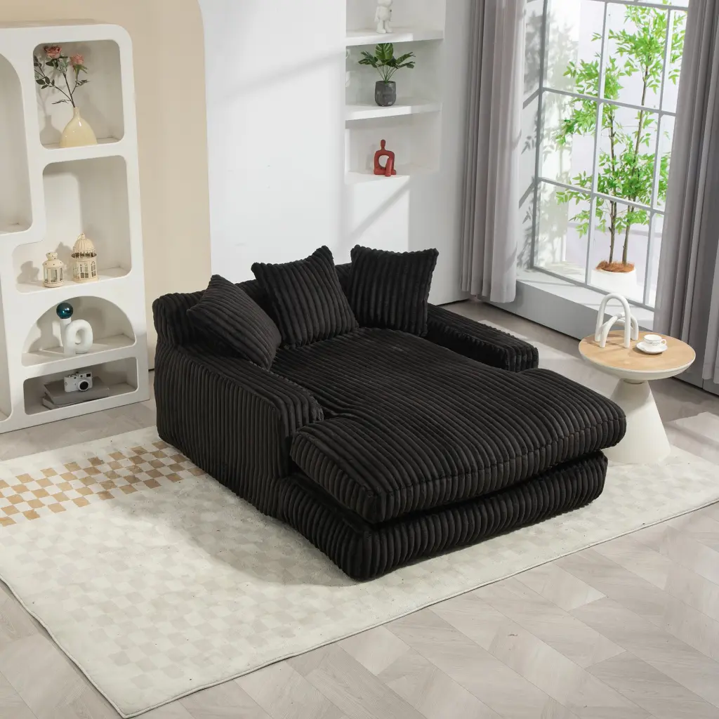 Coolmore Corduroy Lazy Sofa 3 Back Pillows Comfy Deep Seat Couch coolmore w-395