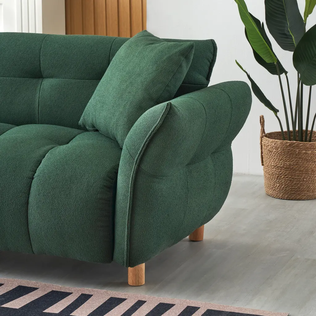 93.7 Inches Long Teddy Fabric Sofa Two Matching Pillows and Throw fan chen furniture