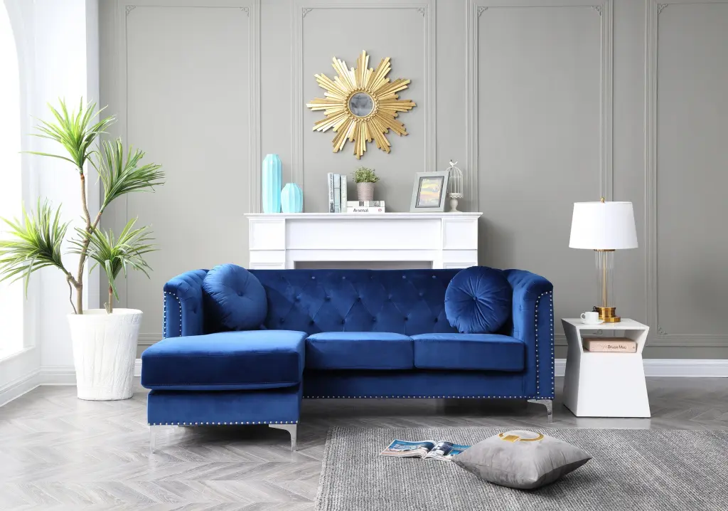 Pompano G781B SC Sofa Chaise 3 Boxes Navy Blue Velvet Primary Comfortable Seating glory furniture