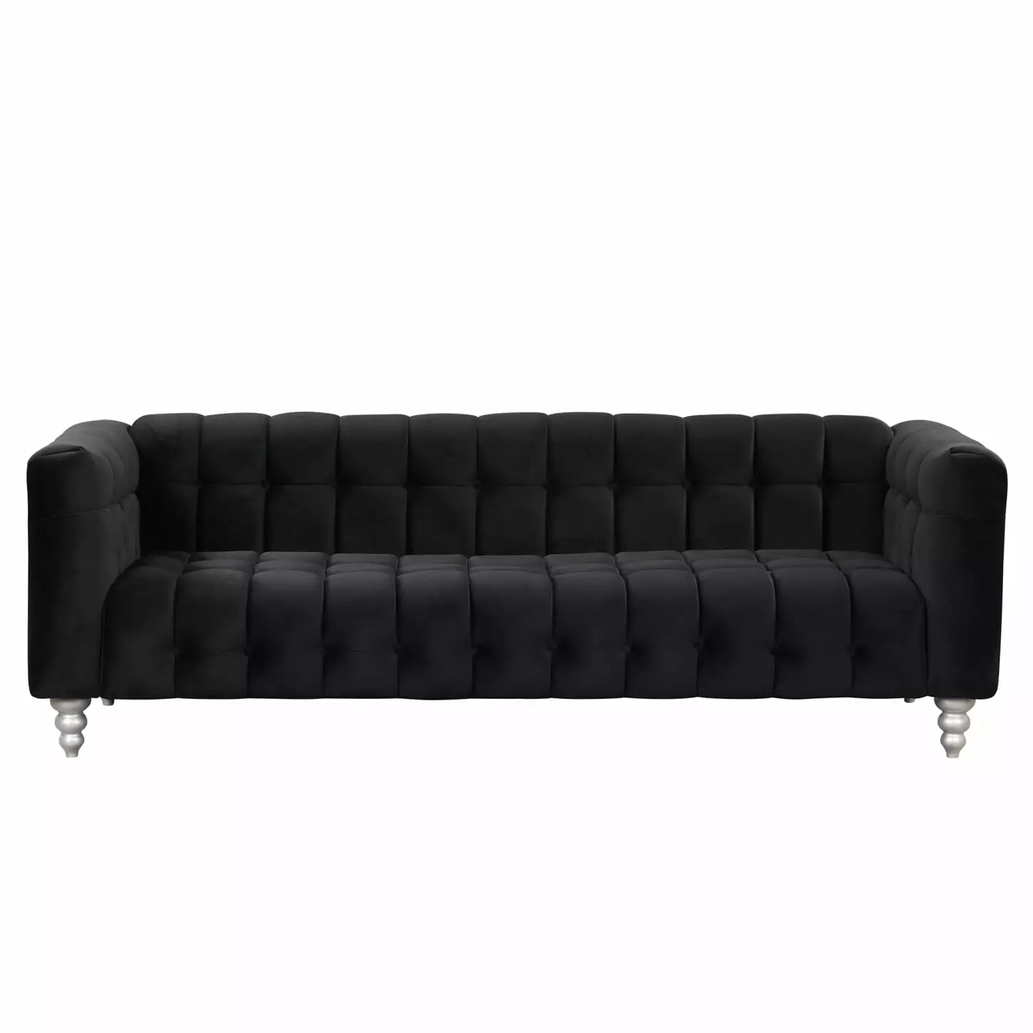 Spacious 89 Inch Dutch Fluff Modern Black Sofa Solid Wood Legs and Button-Tufted Backrest HATNOKIL