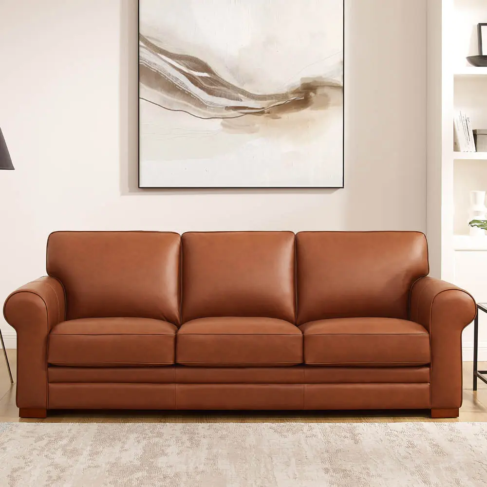 Brookfield Leather Sofa Brown Authentic Leather and Wood Frame hydeline furniture