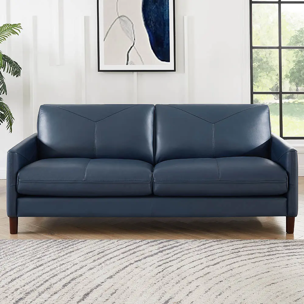 Yorkdale Navy Down Filling Authentic Leather 3 Seat Sofa hydeline furniture