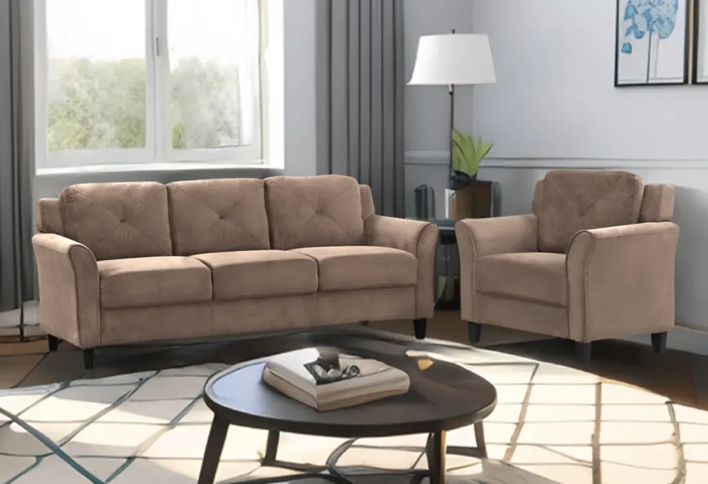Chic Velvet Living Room 1 to 3 Seater Sofa Set Brown Velvet Antique Design jiumi