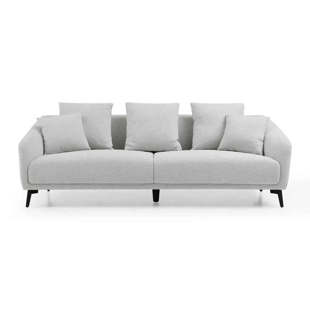 Modern Fabric Upholstered Sofa Three Cushions 2 Pillows Light Grey Couch justone interior
