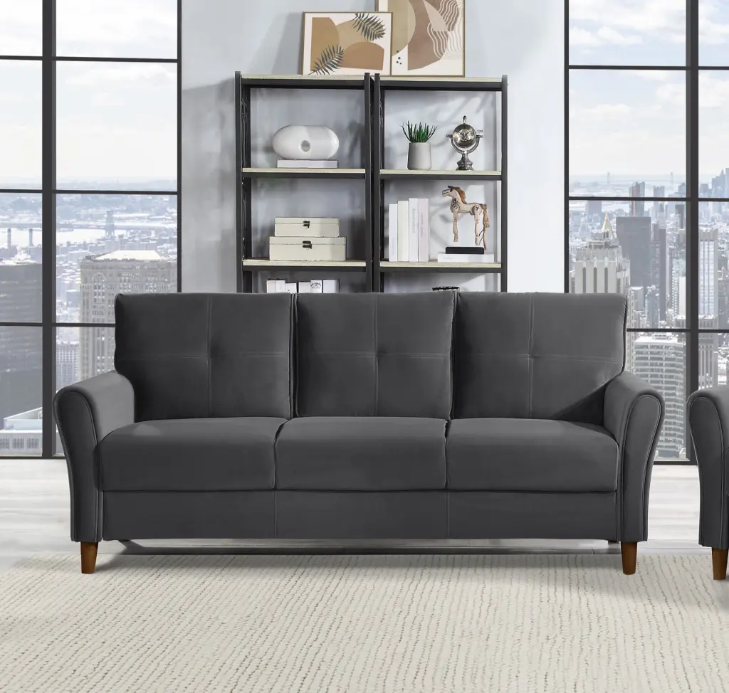 Gray Velvet Upholstery Sofa Plush Seat Supports Tufted Specification Living Room Couch kanepe