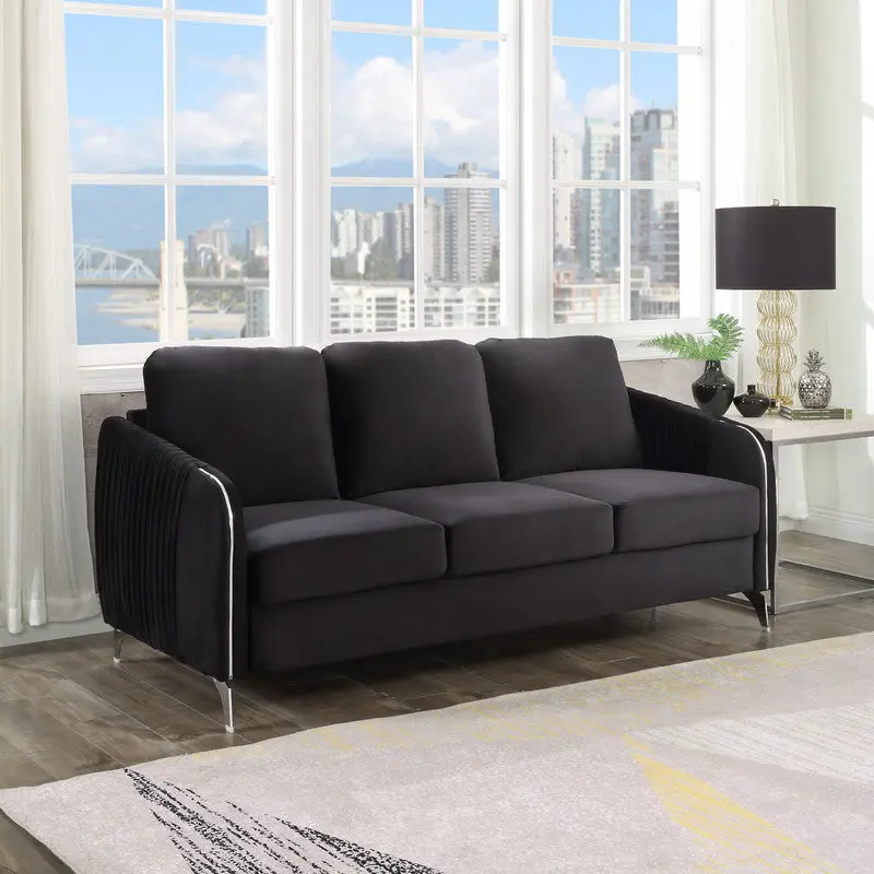 Hathaway 77 Inch Black Velvet Modern Stylish Sofa Couch lilola home