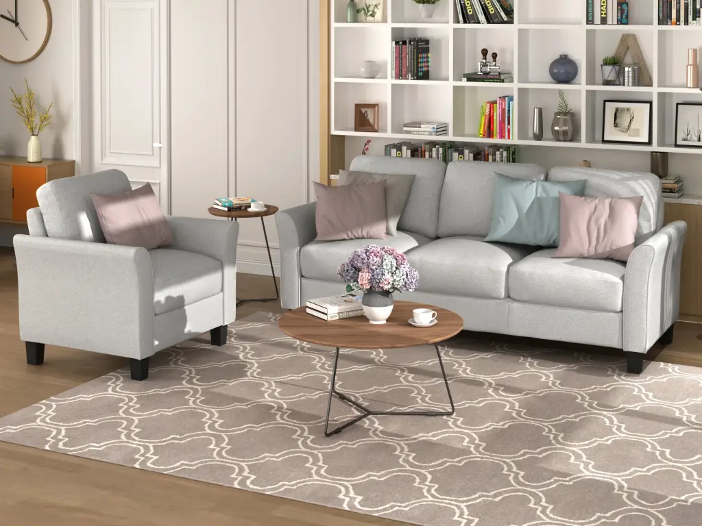 Living Room Furniture Chair And 3 Seat Sofa Light Gray Upholstered Sofa Set lucky furniture