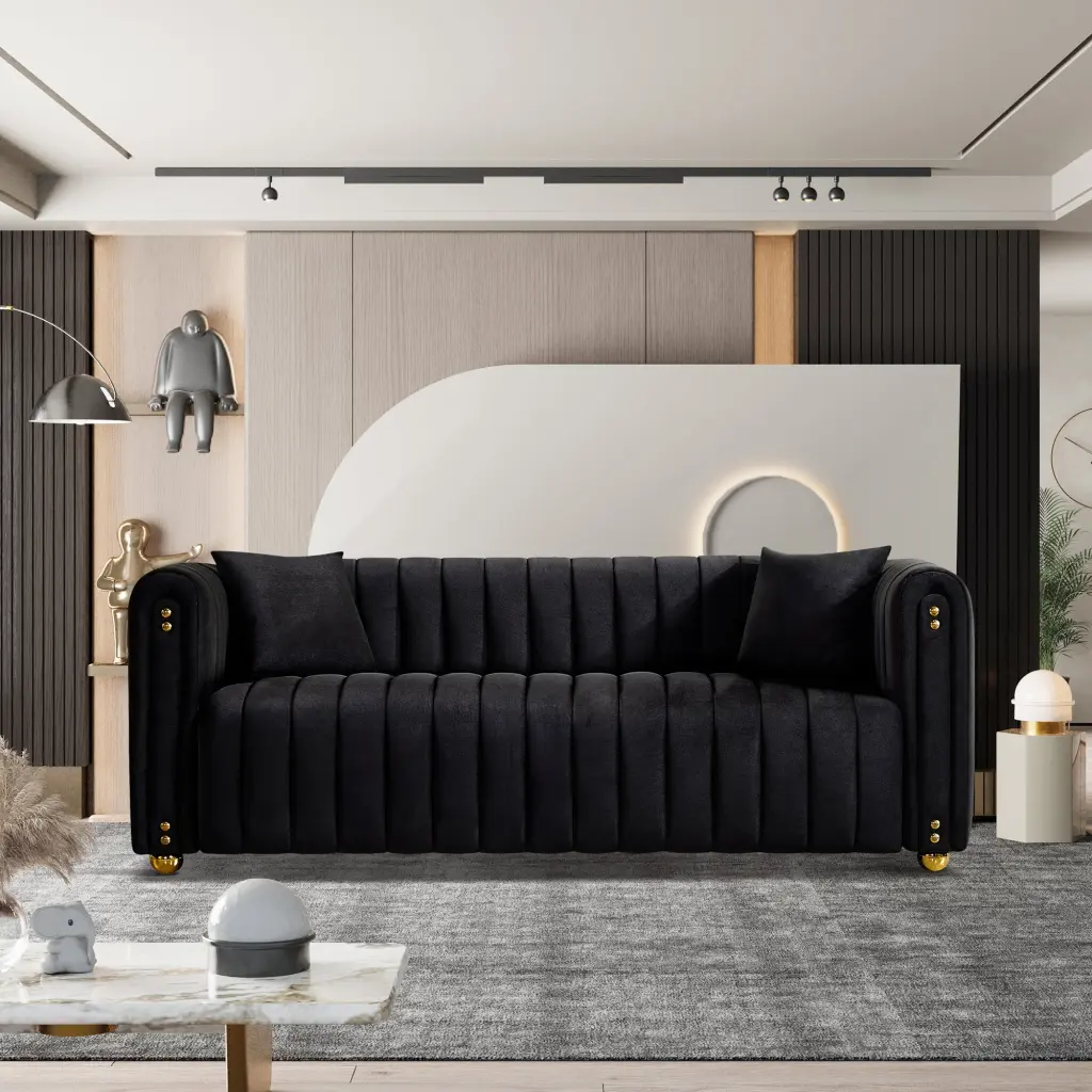 79.92 Inch Modern Vertical Channel Tufted Velvet Sofa mi shangou