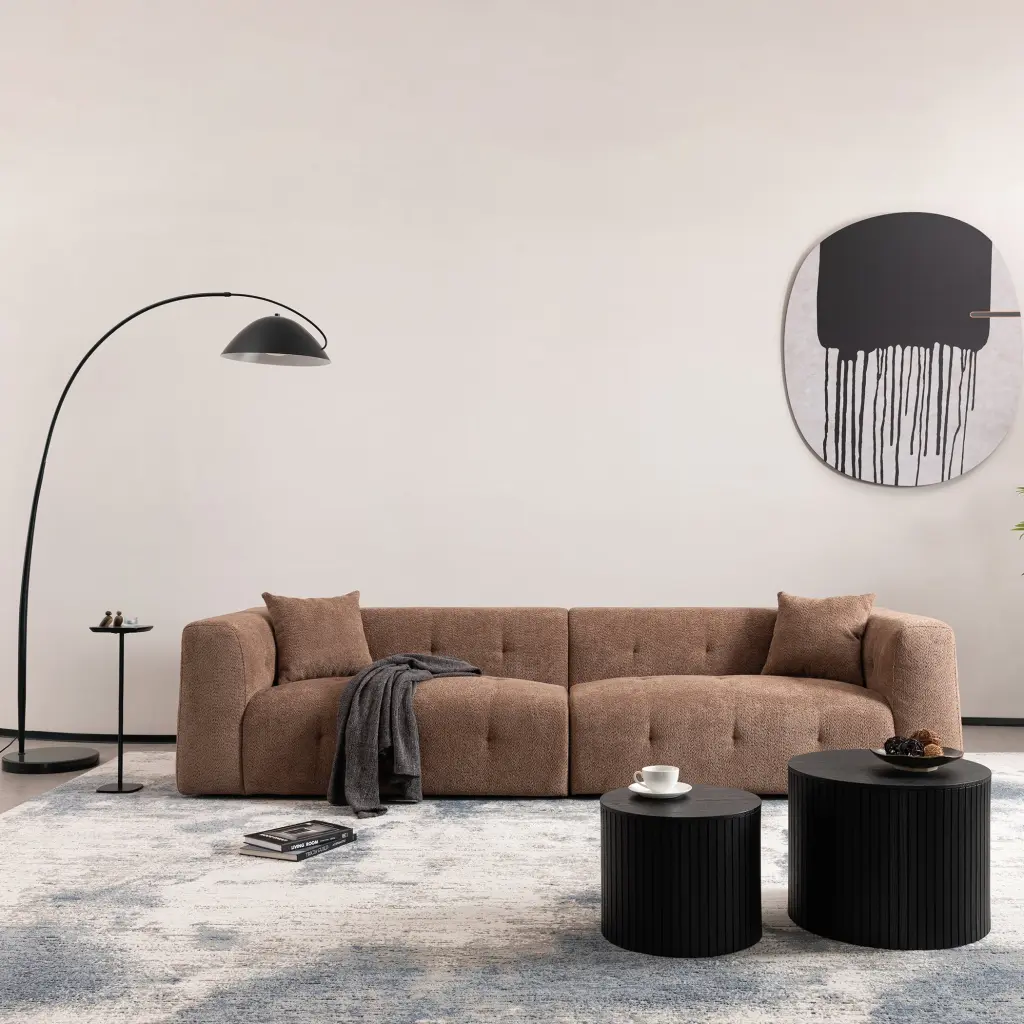 2297 Brown Fabric 3-Seat Sofa momore home