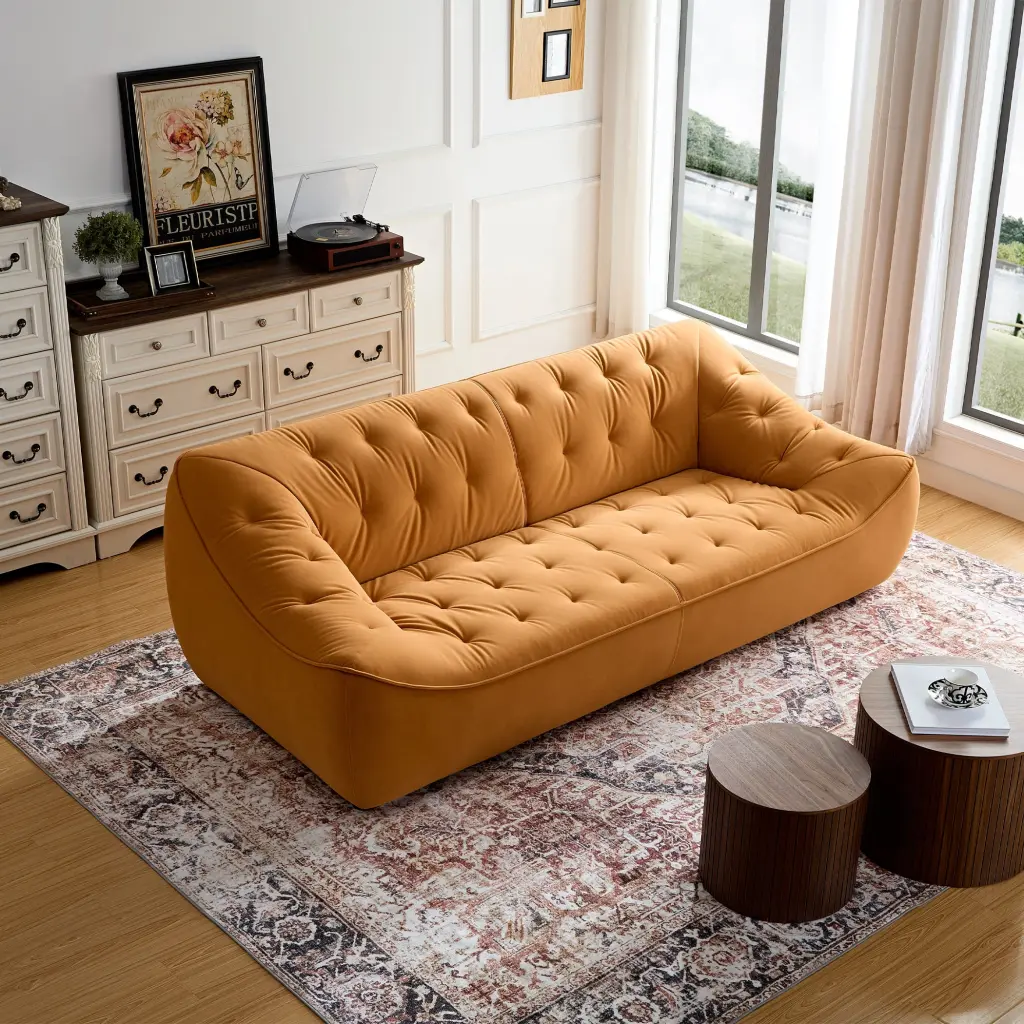 Orangeset Sofa Long-lasting Fabric Solid Wood Frame Orange momore home