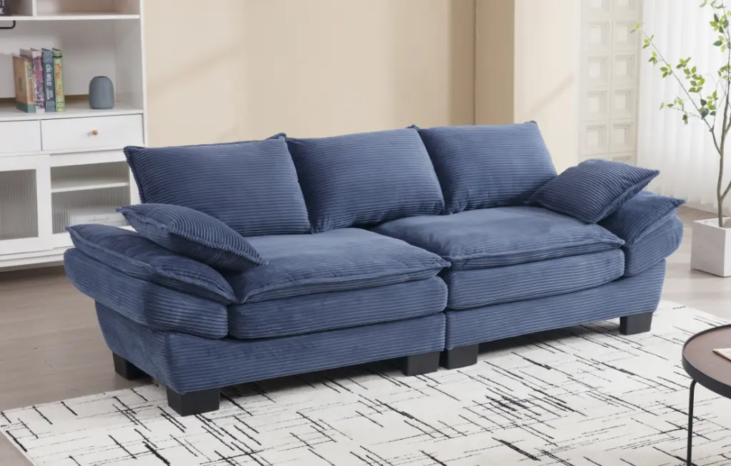 Modern Sailboat Sofa Corduroy 3 Seater Sofa Two Pillows Small Living Room nan kun