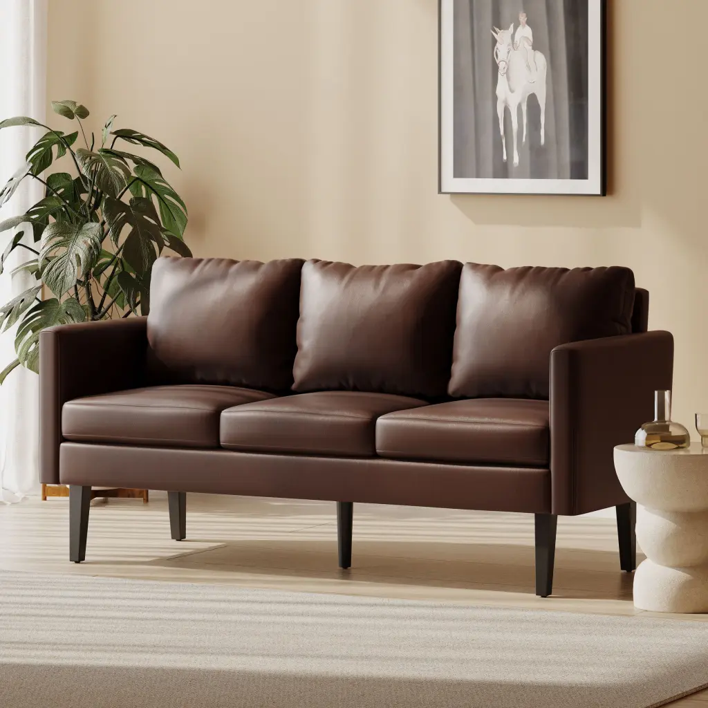 3 Seater Sofa Dark Brown PU Leather 3 Seat Living Room Couch nh-cloudhouse