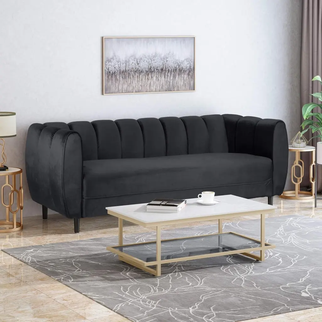 Miranda Velvet 3 Seater Sofa Black Velvet Living Room Furniture nh-inmax