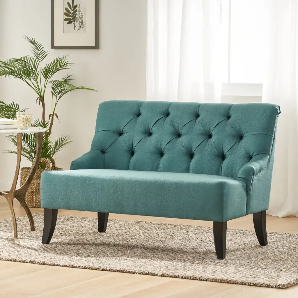 Nicole KD Settee Teal Fabric Upholstered Sofa Living Room nh-inmax