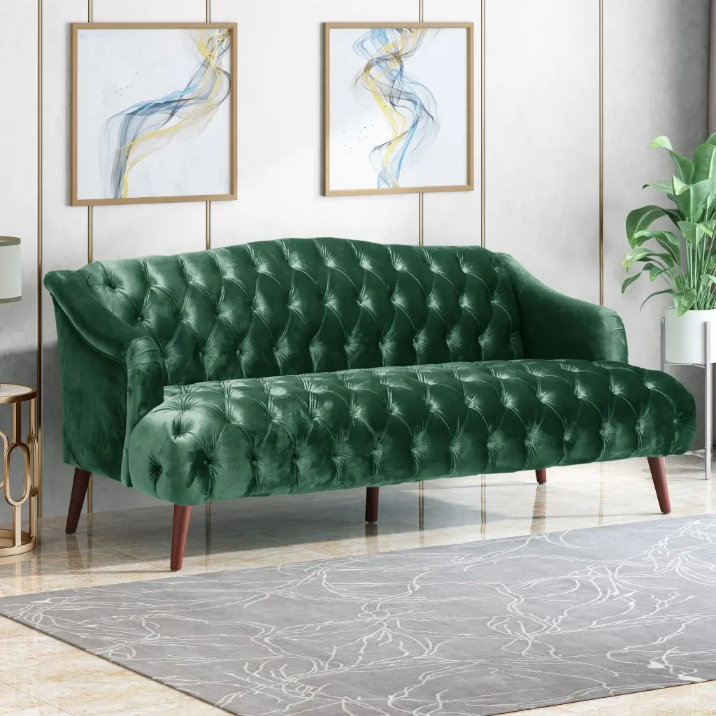 Comfy 3 Seat PU Sofa Wooden Legs Living Room and Study nh-mirod