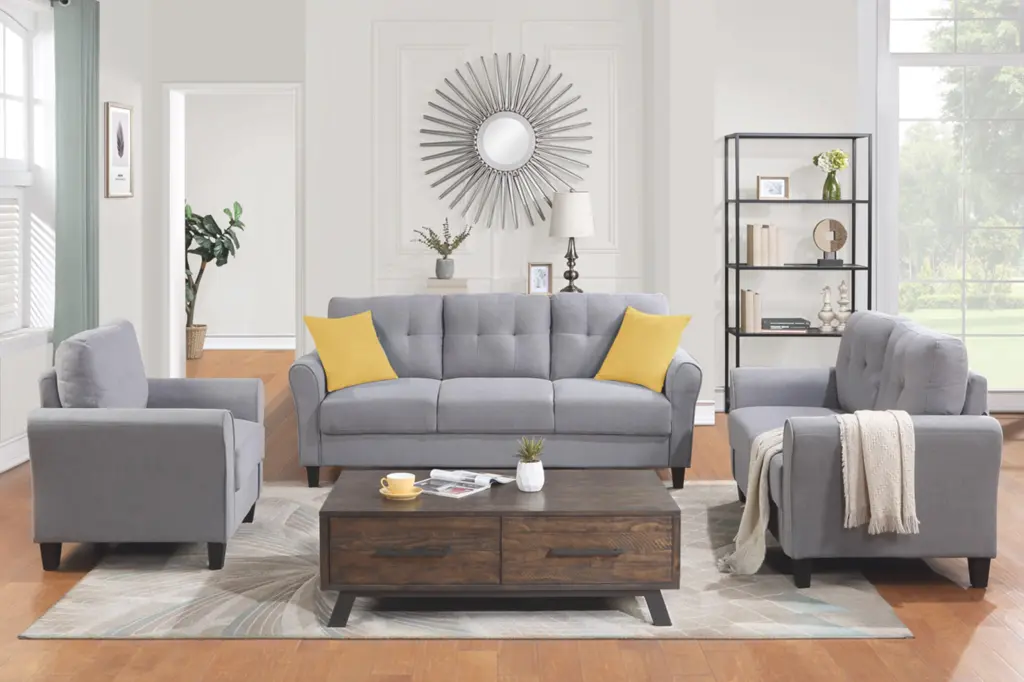 Modern Living Room Sofa Set Linen Upholstered Couch Furniture Home oris fur.