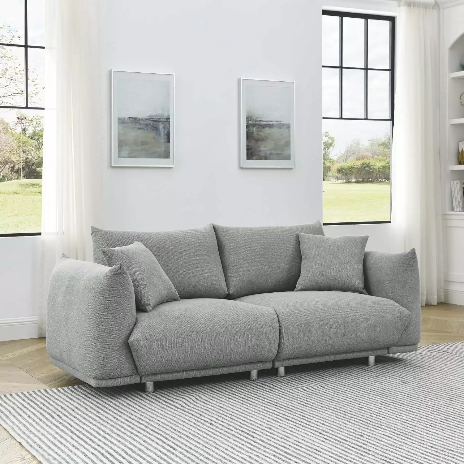 78.8 Inch Modern Grey Couch Living Room Solid Wood Frame and 2 Pillows Ponnky