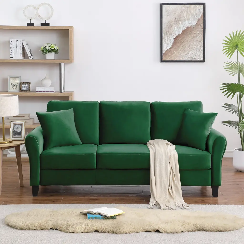 Modern Velvet Couch 2 Pillows 78 Inch Width Living Room Fur Sofa relax down