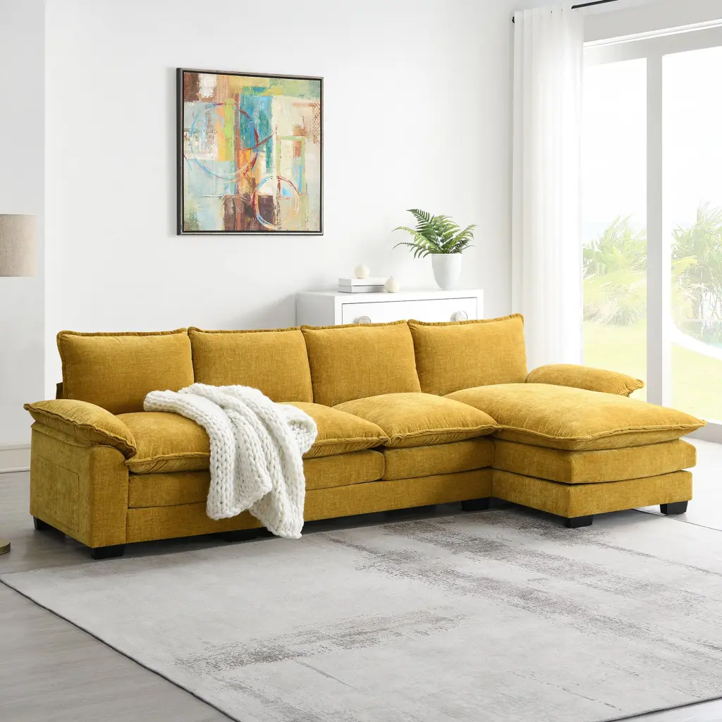 118x55 Inch Modern L Influenced Chenille Cloud Sofa Double Seat Cushions Comfortable Living Room Furniture rnb