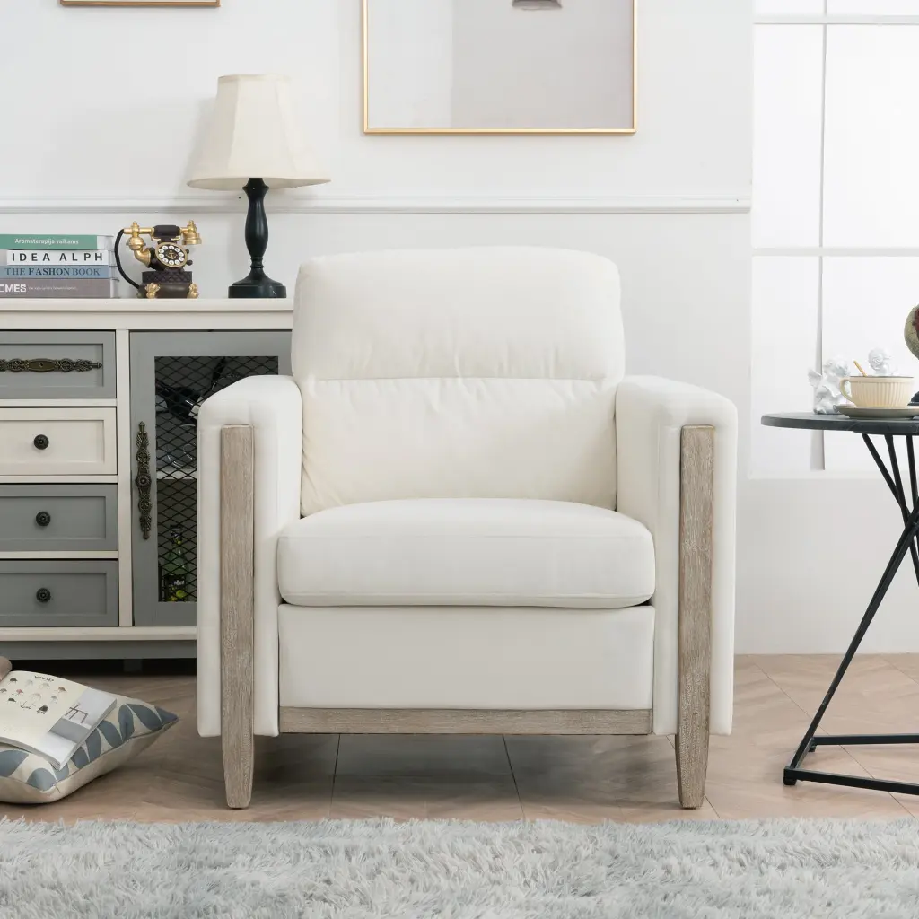 1 Seater Sofa Living Room Beige Fabric rnb