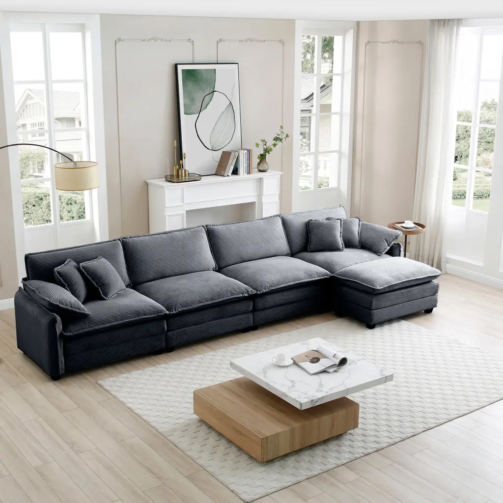 Corduroy Sofa Modern Upholstered 4 Seater 1 Footstool Living Room Furniture ui furniture