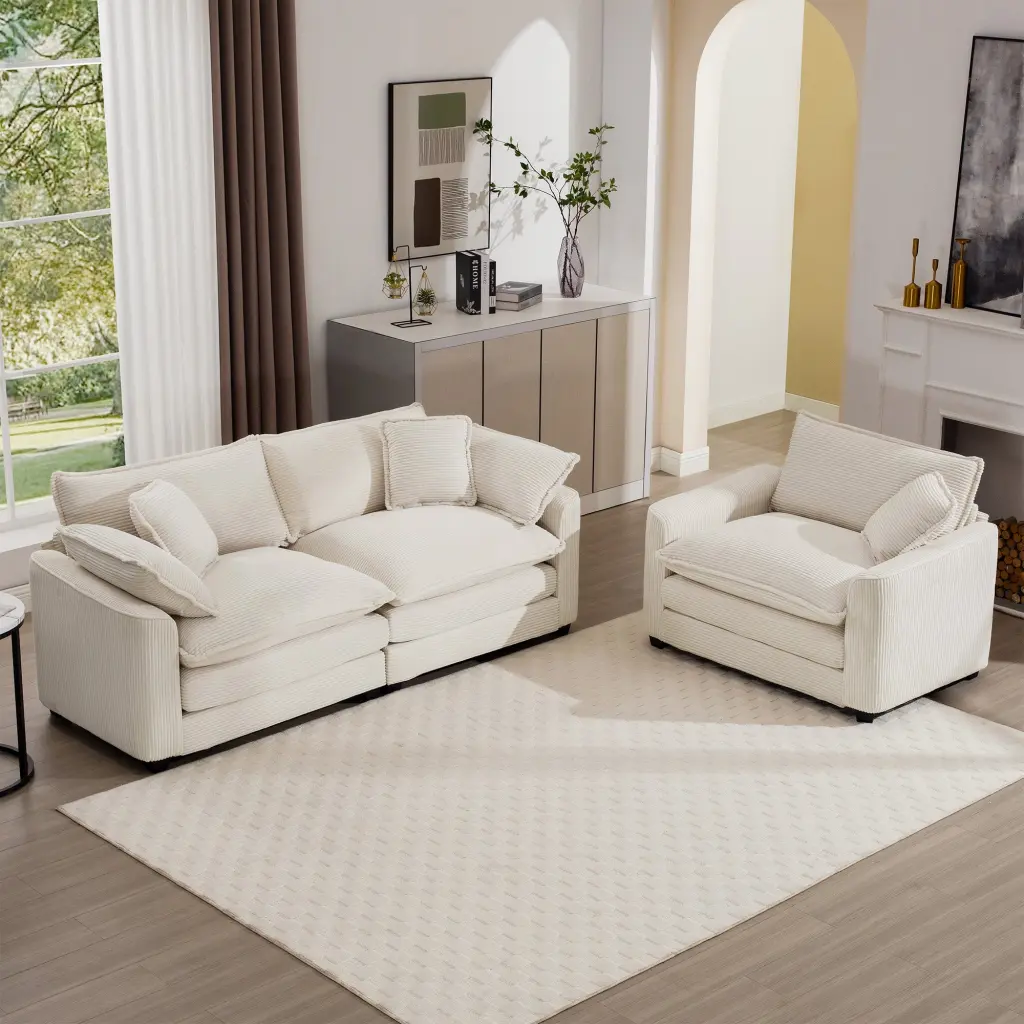 Modern Living Room Sofa Two Piece Set Comfortable Upholstered Couch Set Living Room ui furniture