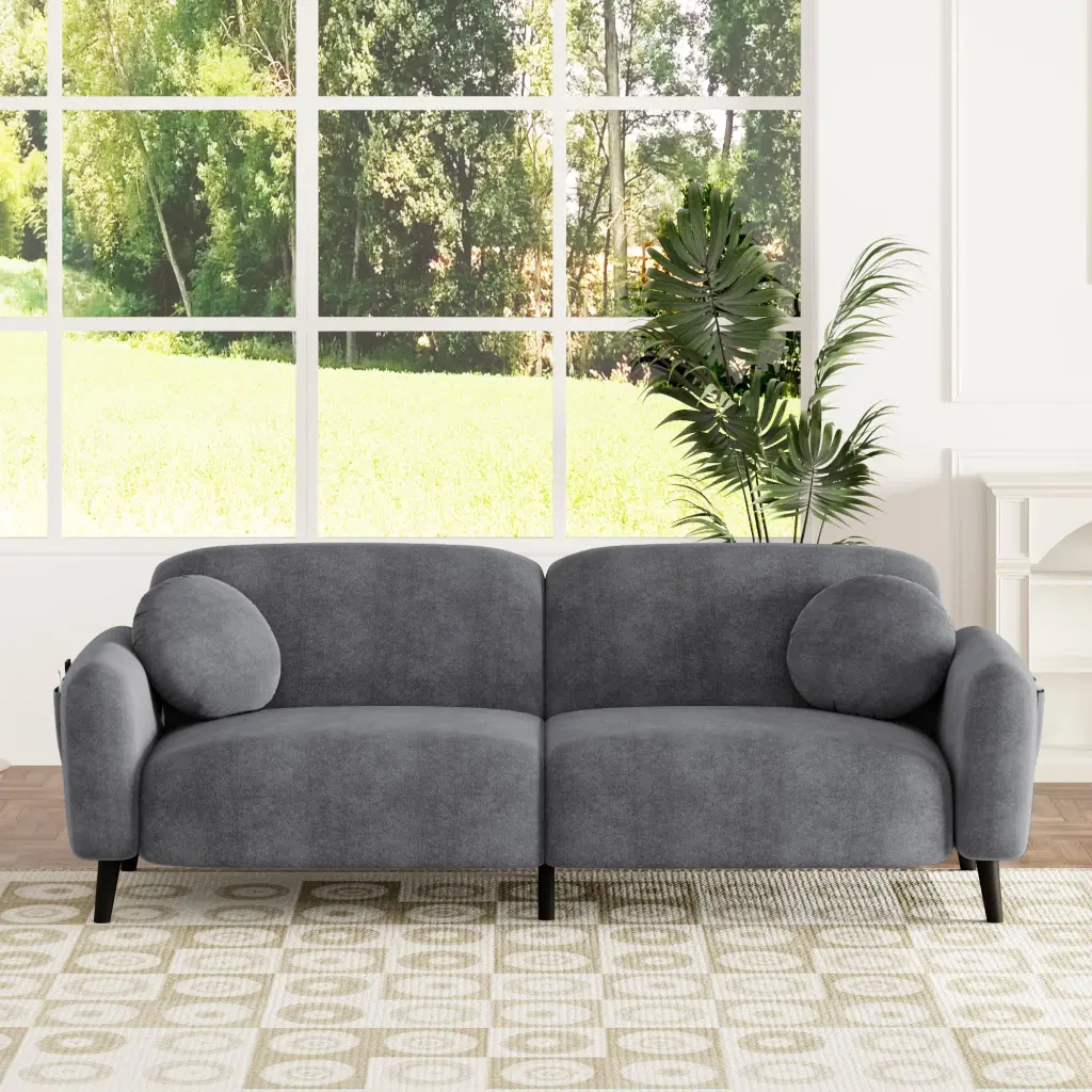 83.9 Inch Upholstered Sofa Living Room Bedroom and Apartments Grey Fabric Couch u_style