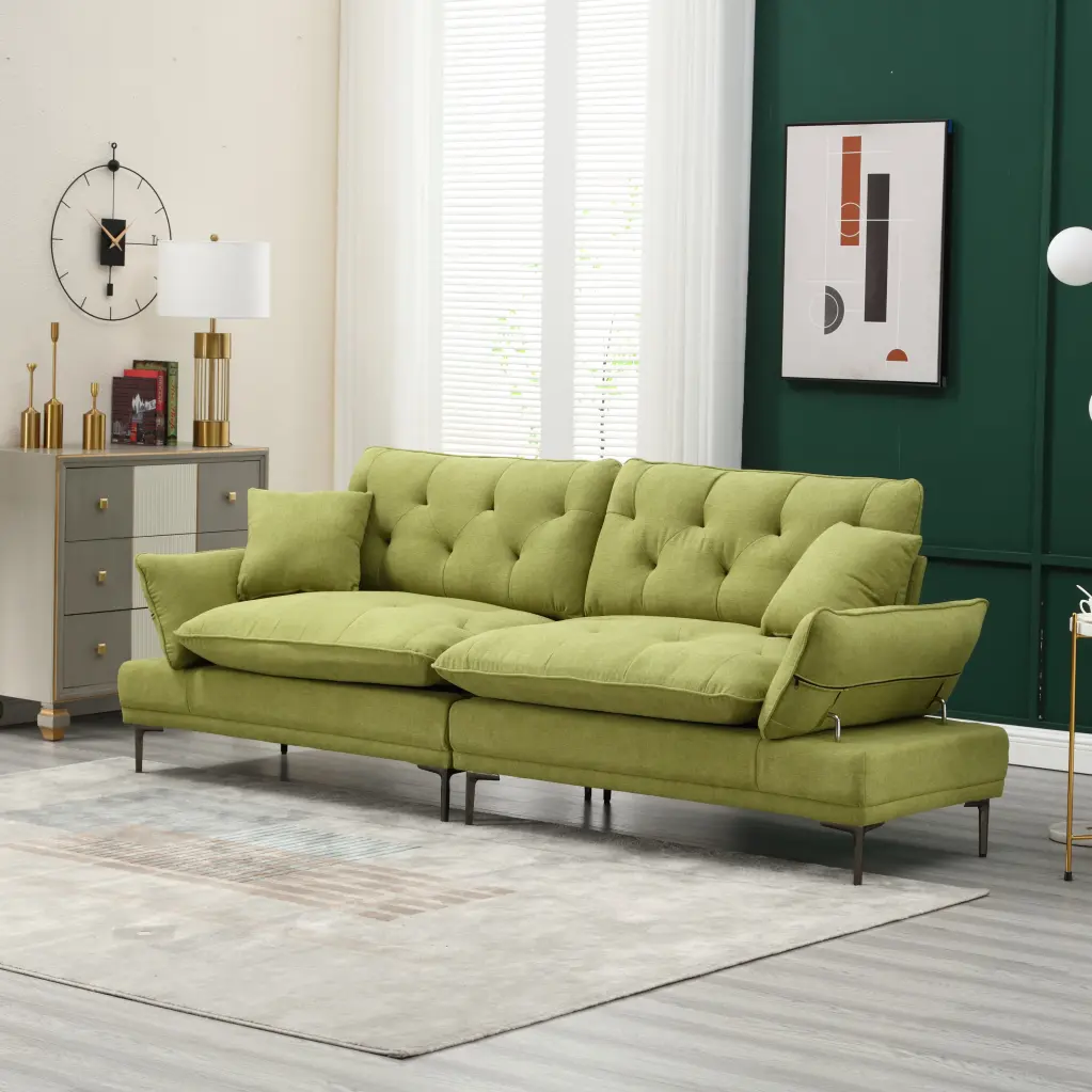 United Linen Sofa Accent Sofa Seat Metal Feet Olive Linen 3 Seater Modern w1568 united we win