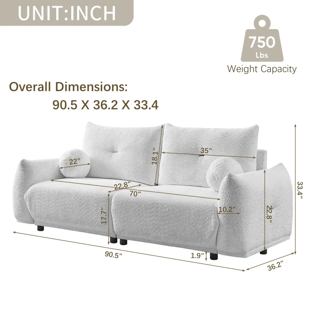 Lamb's Wool 2 Seater Cushion Sofa 90'' Cozy Sofa Living Room w1957