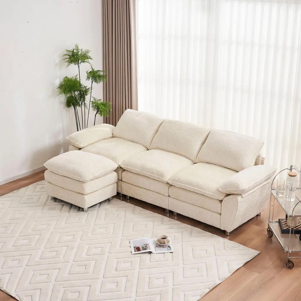 Modern Deep 3 Seat Sofa Couch Ottoman Polyester Sleeper Sofa w2363