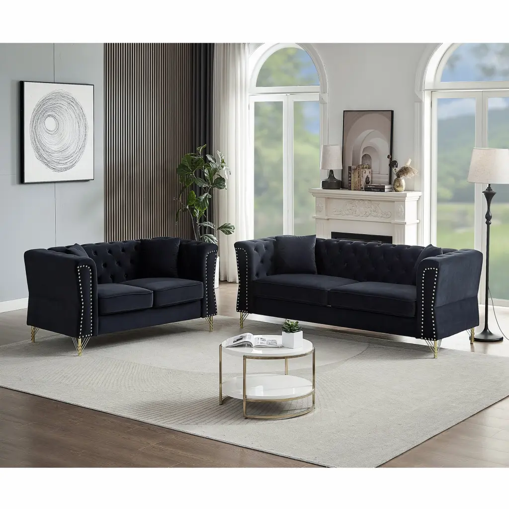 3 Seater 2 Seater Combination Tufted Couch Sofa Rolled Arms and Foam Cushions welike furniture