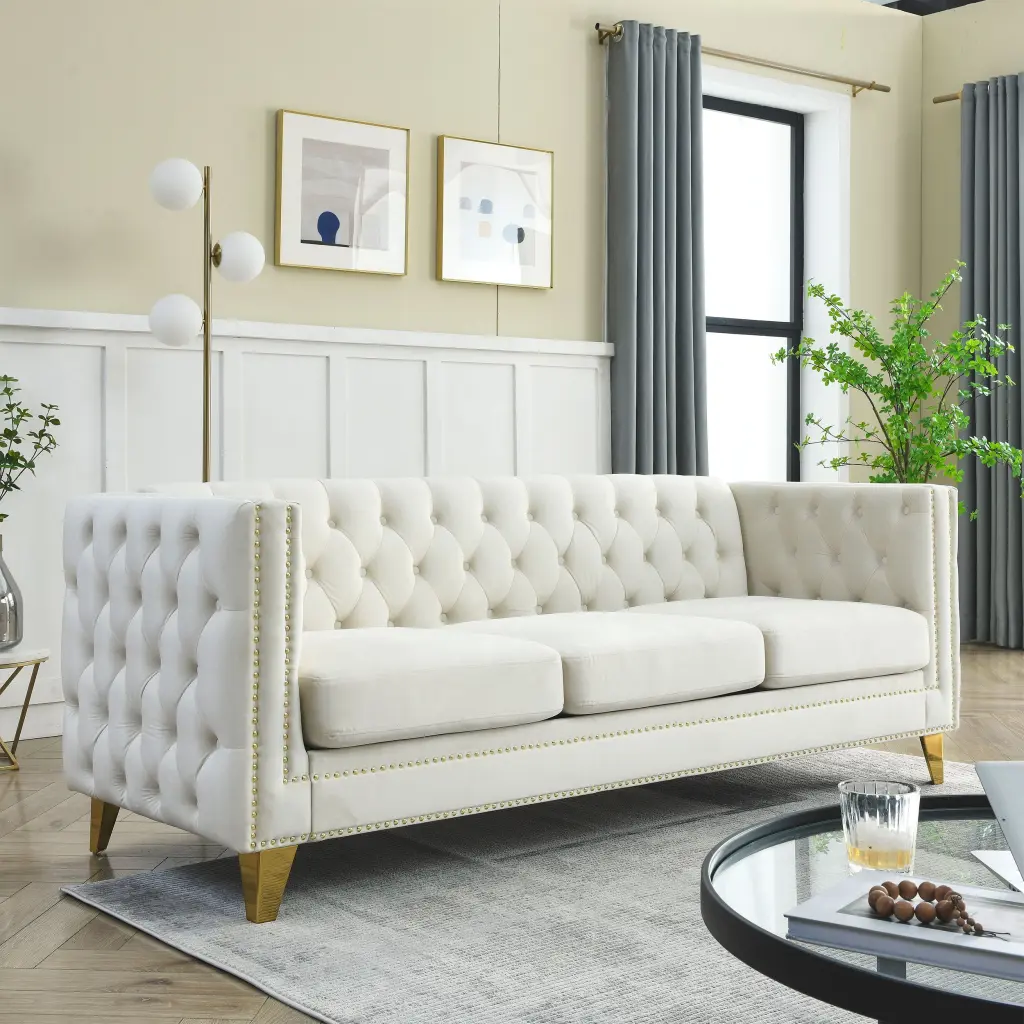 Velvet Sofa Living Room Buttons Tufted 3D Modeling Contact Us welike furniture