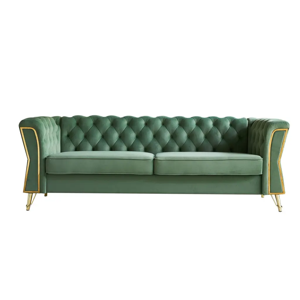 Modern Tufted Velvet Sofa 87.4 Inch Living Room Mint Green Color wq furniture