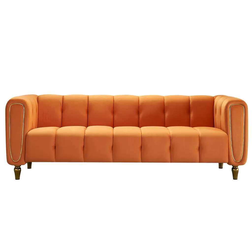 Modern Velvet Sofa 83.07 Inch Orange Color Living Room Couch wq furniture