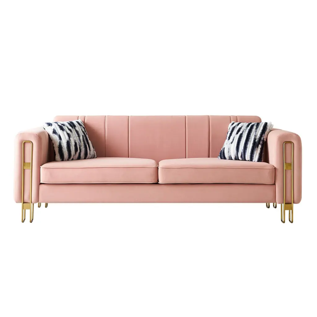 Modern Velvet Sofa 85.04 Inch Blush Pink Color Living Room wq furniture