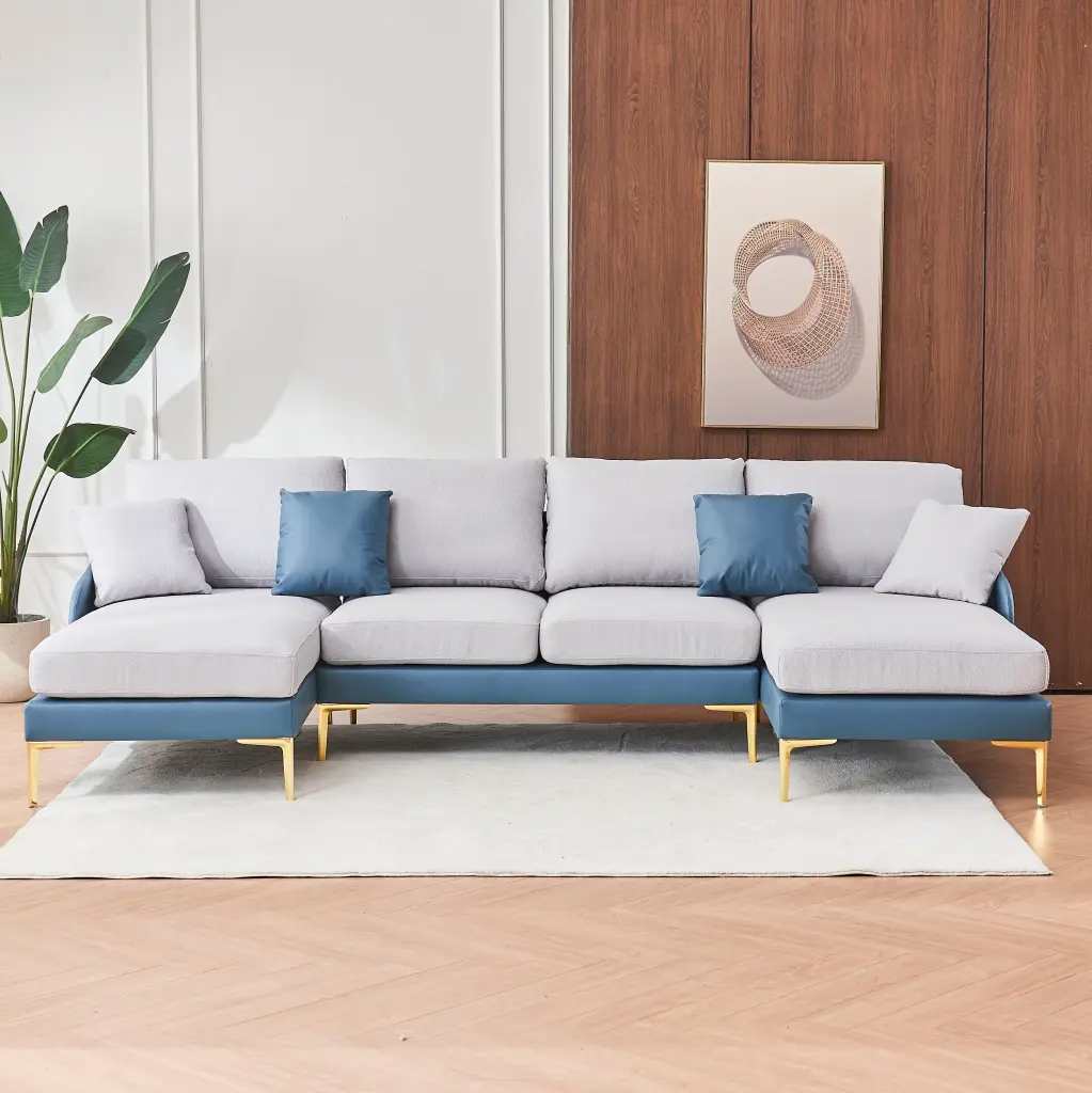 Modern Large Area Linen Leathaire Fabric Color Matching Segmented Sofa xr-1361