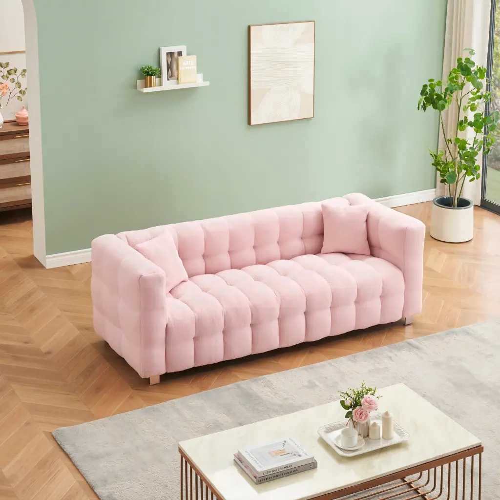 Pink Teddy Fleece Sofa 80 Inch Discharge Living Room Bedroom Two Seater ylf fff