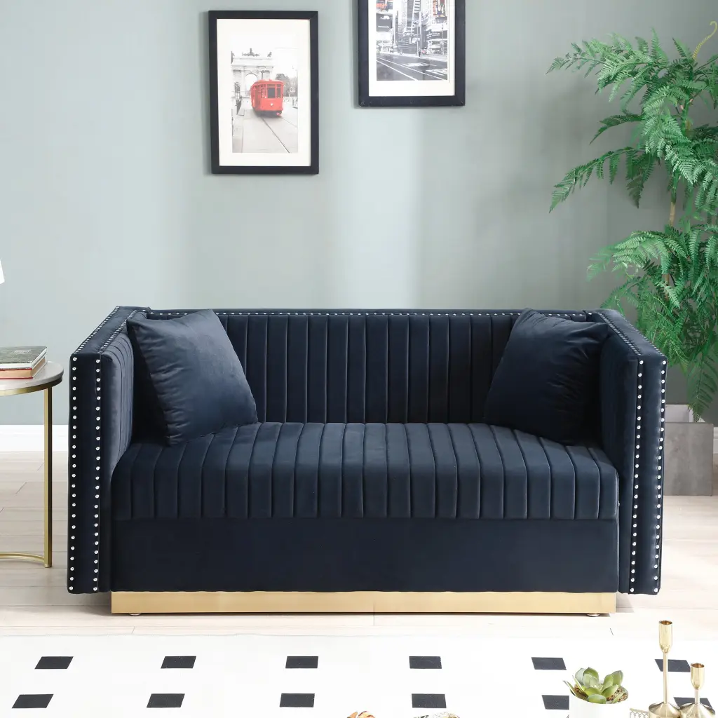 Contemporary Vertical Channel Tufted Velvet Sofa Loveseat aijiafurniture