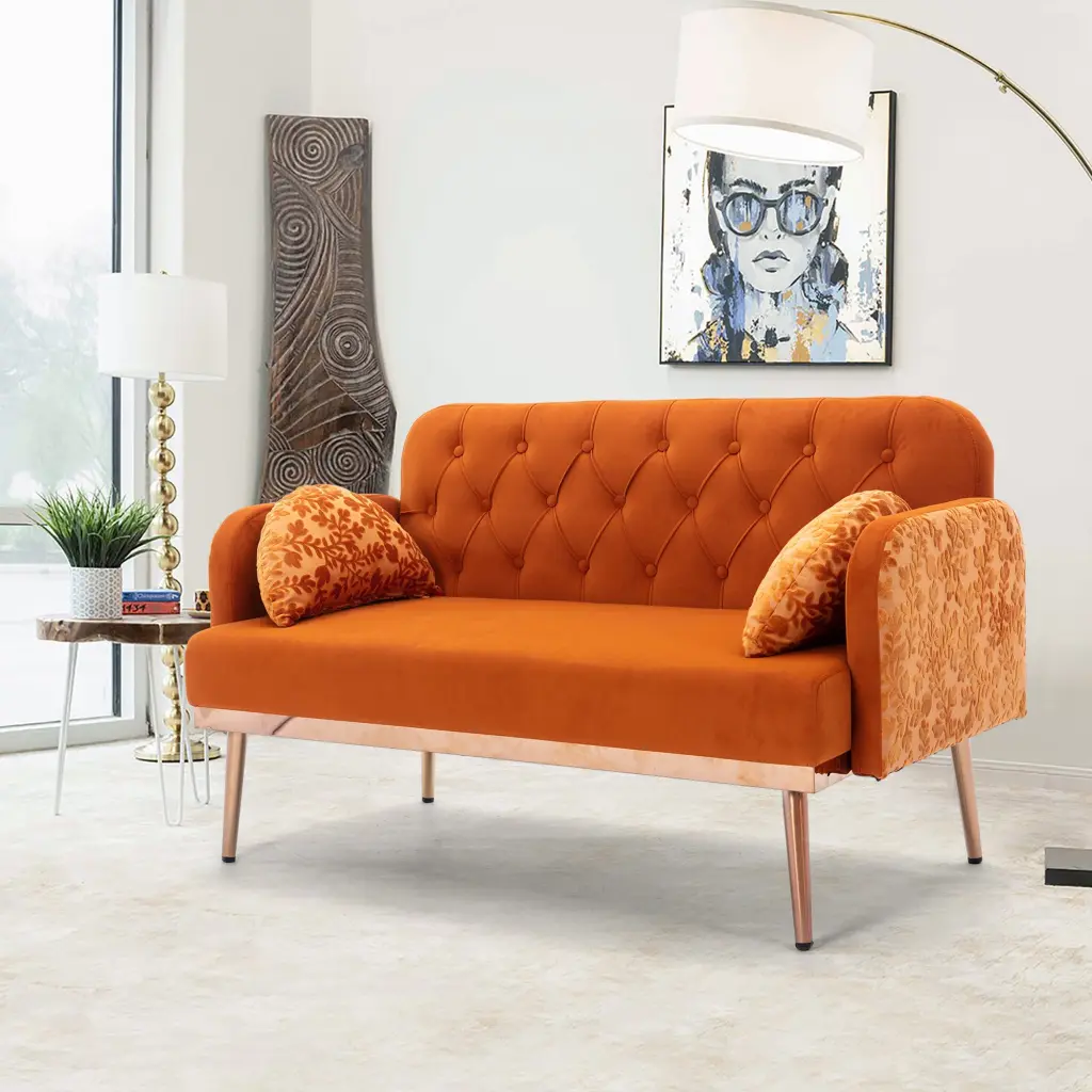 Coolmore Modern Velvet Loveseat Sofa - Comfy Upholstered 2 Seater Sofa Wooden Legs coolmore w-395
