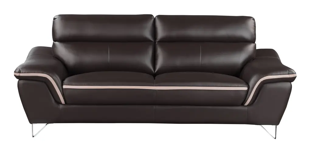 Authentic Leather Sofa Brown Foam Cushioned Living Room global united