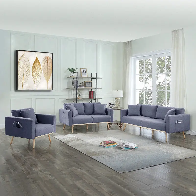 Easton Dark Gray Linen Fabric Sofa Loveseat Chair Living Room Set Modern Comfortable Seating lilola home
