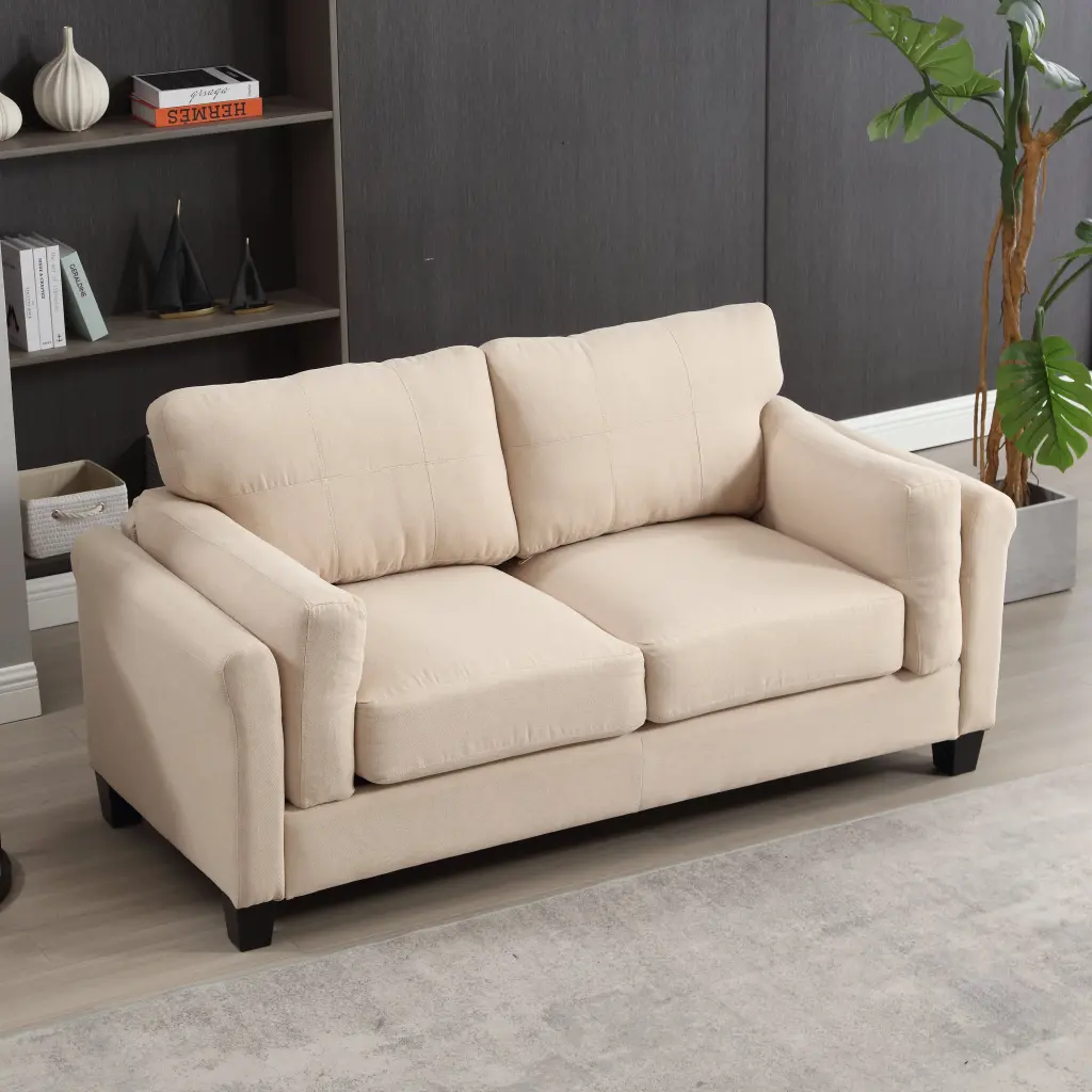 68.5 Inch Modern Button Tufted Linen Upholstered Loveseat Sofa Two Seater w2325