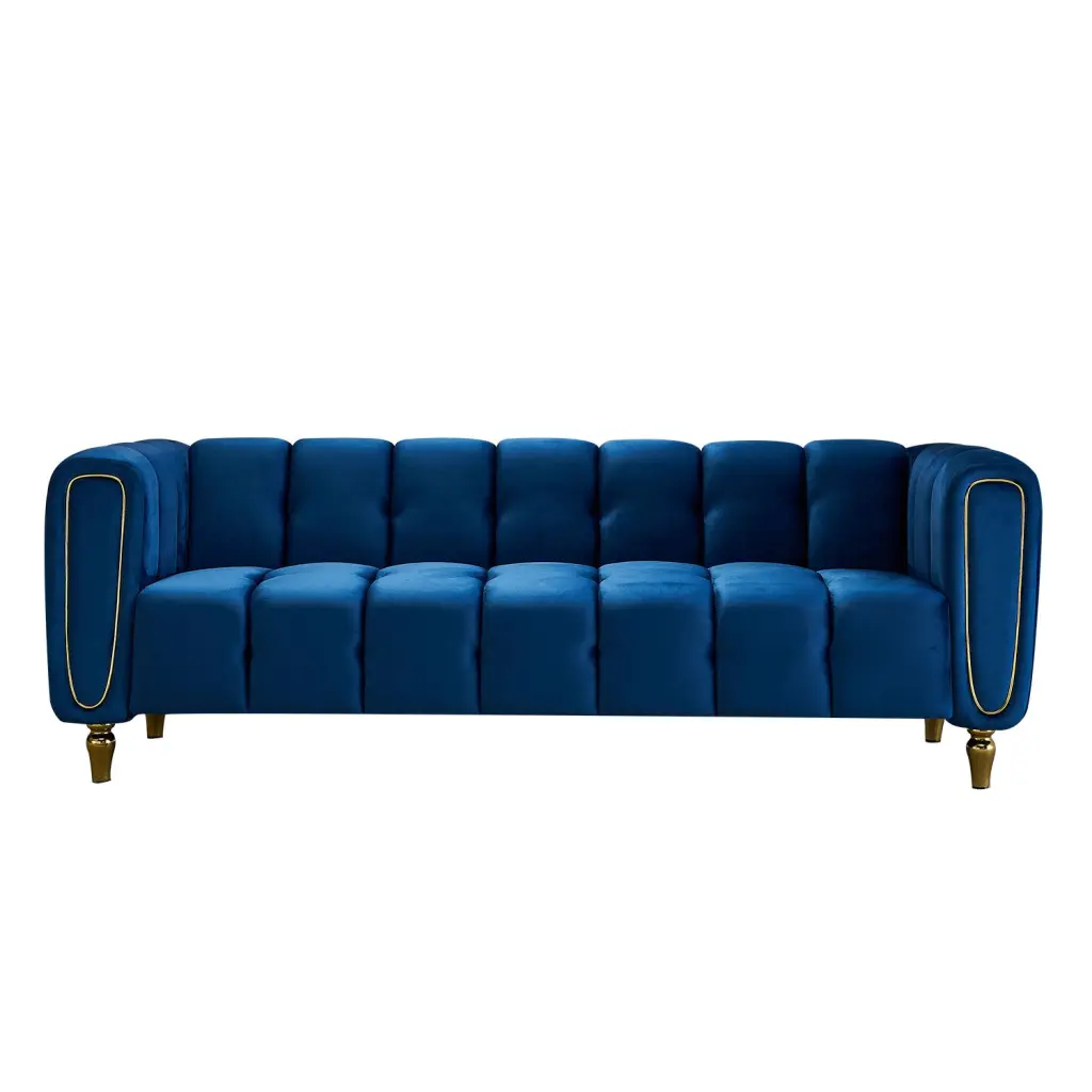 Modern Blue Velvet Sofa 83.07 Inch Living Room wq furniture