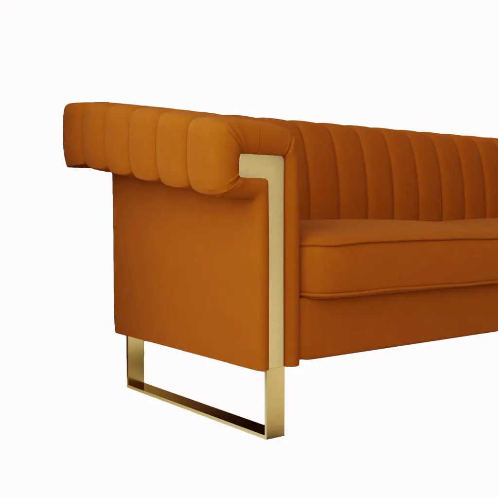 FX P81 ZJ Orange Velvet 3 Seat Sofa Modern Living Room Furniture factoryx