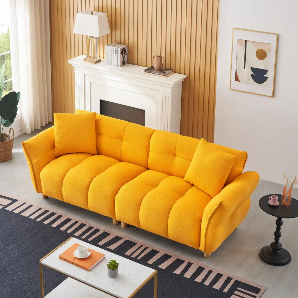 93.70 Inches Long Teddy Sofa Fabric Two Matching Pillows And Throw fan chen furniture