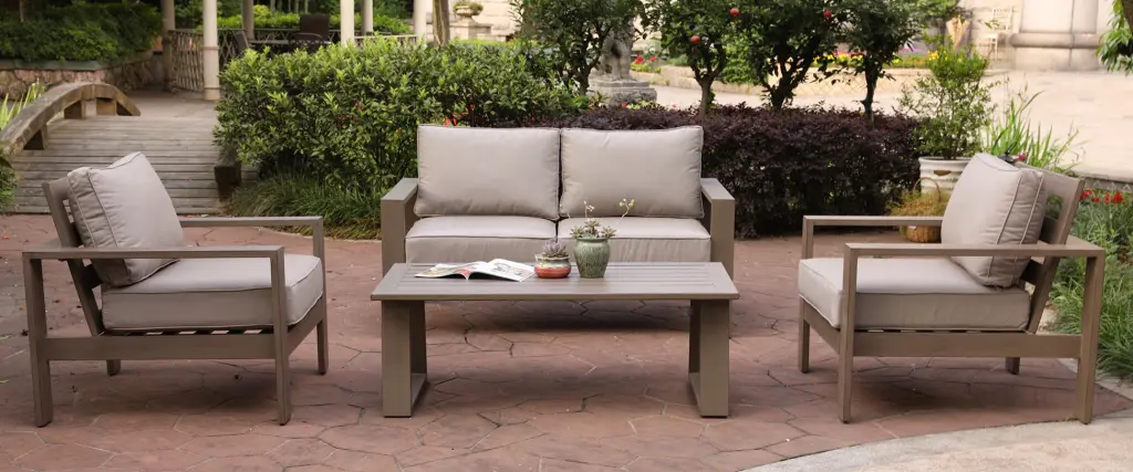 4 Piece Sofa Seating Group Cushions Wood Grained Pewter Polyester gathercraft