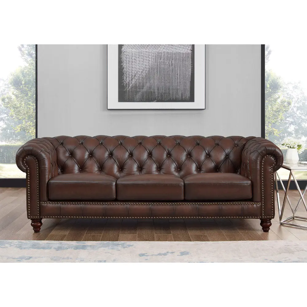 Alton Bay Top Grain Leather Sofa Couch Brown Authentic Leather Wood Frame hydeline furniture