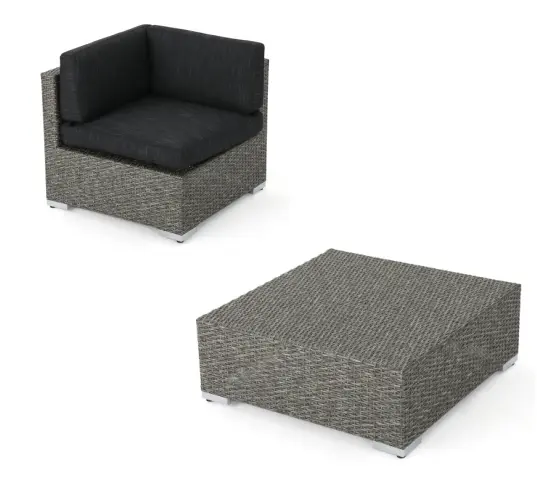 Puerta Corner Sofa and Coffee Table Set Black Gray Fabric Modern Living Room nh-an
